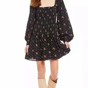 Free People Black Floral Long Sleeve Dress